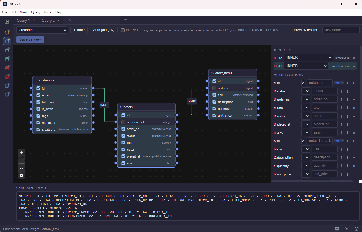DBTool — schema browser and connections